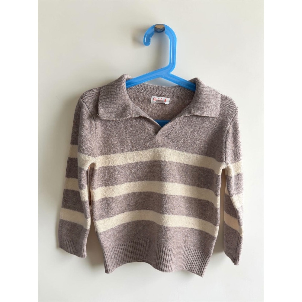 Cat & Jack Toddler Boys Striped Polo Collar Sweater Brown Cream 3T NEW